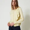 Cardigan En Laine Mélangée Avec Grand Nœud