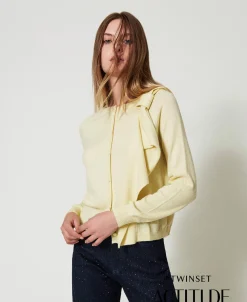 Cardigan En Laine Mélangée Avec Grand Nœud