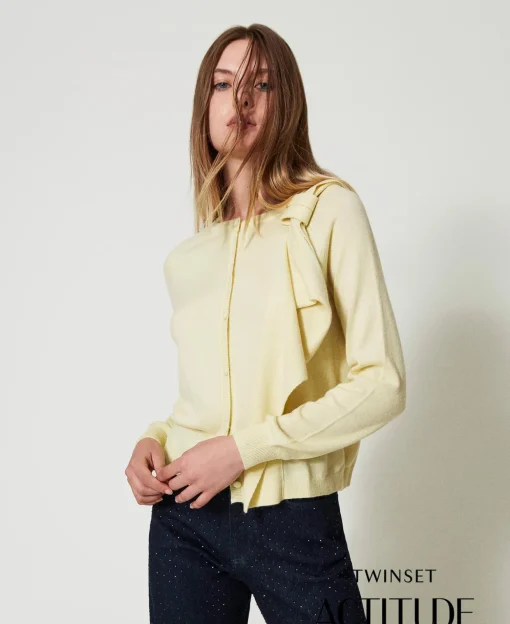 Cardigan En Laine Mélangée Avec Grand Nœud