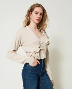 Cardigan En Laine Mélangée Avec Volants