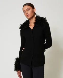 Cardigan En Laine Mélangée Et Fausse Fourrure