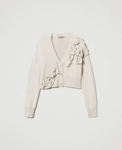 Cardigan En Laine Mélangée Avec Volants
