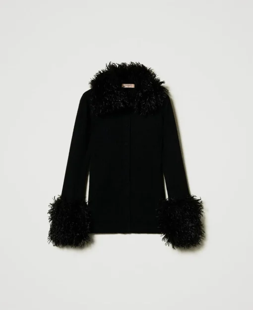 Cardigan En Laine Mélangée Et Fausse Fourrure