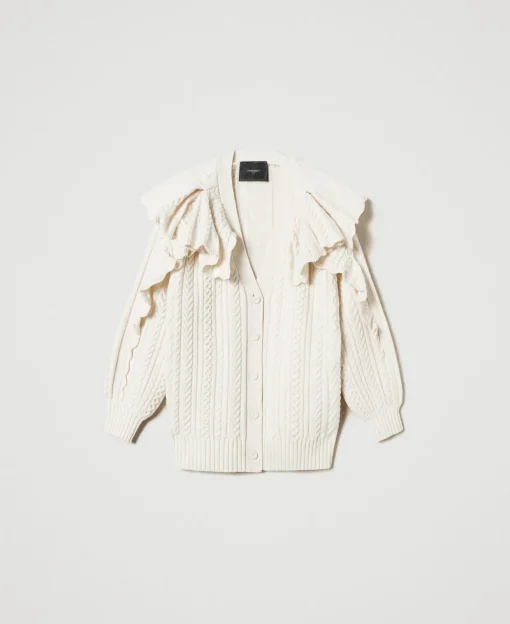 Cardigan En Laine Mélangée Avec Volants