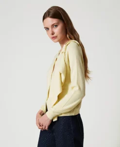 Cardigan En Laine Mélangée Avec Grand Nœud