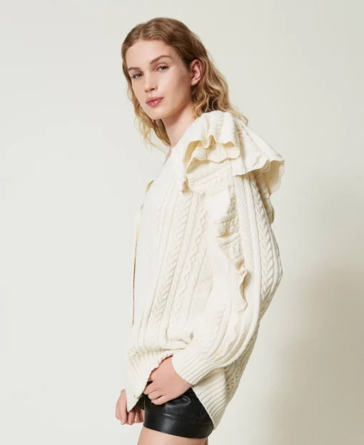 Cardigan En Laine Mélangée Avec Volants