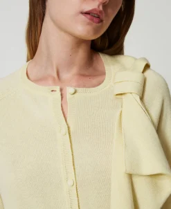 Cardigan En Laine Mélangée Avec Grand Nœud