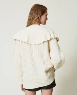 Cardigan En Laine Mélangée Avec Volants
