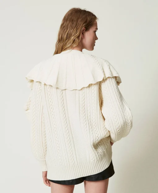 Cardigan En Laine Mélangée Avec Volants