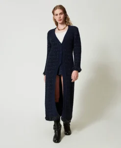 Cardigan Long Jacquard à Carreaux