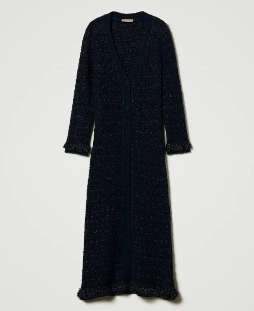 Cardigan Long Jacquard à Carreaux