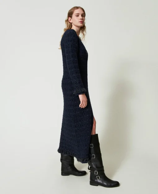 Cardigan Long Jacquard à Carreaux
