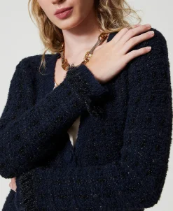 Cardigan Long Jacquard à Carreaux
