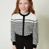 Cardigan Rayé Avec Logo Jacquard