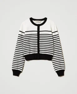 Cardigan Rayé Avec Logo Jacquard
