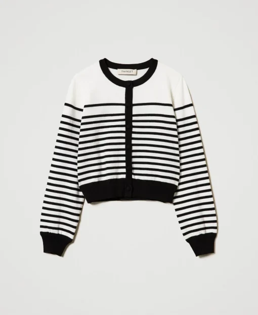 Cardigan Rayé Avec Logo Jacquard