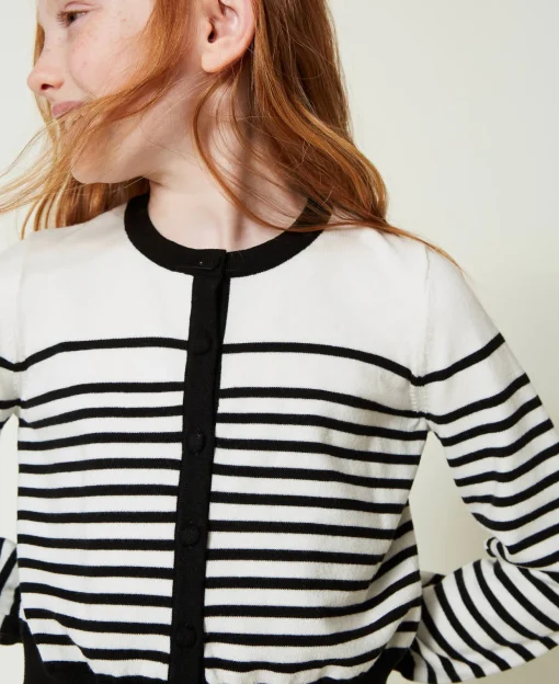 Cardigan Rayé Avec Logo Jacquard