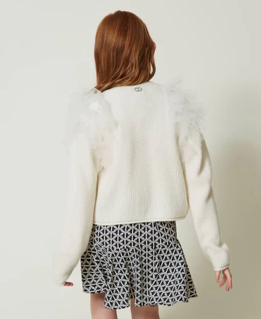 Cardigan Regular Avec Volants En Tulle