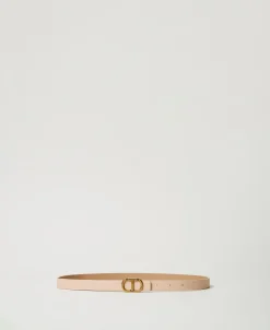 Ceinture Fine Réversible En Cuir Avec Oval T