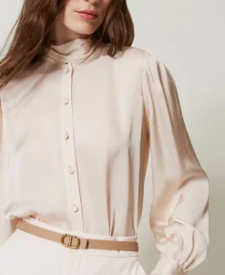 Ceinture Fine Réversible En Cuir Avec Oval T