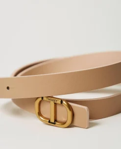 Ceinture Fine Réversible En Cuir Avec Oval T