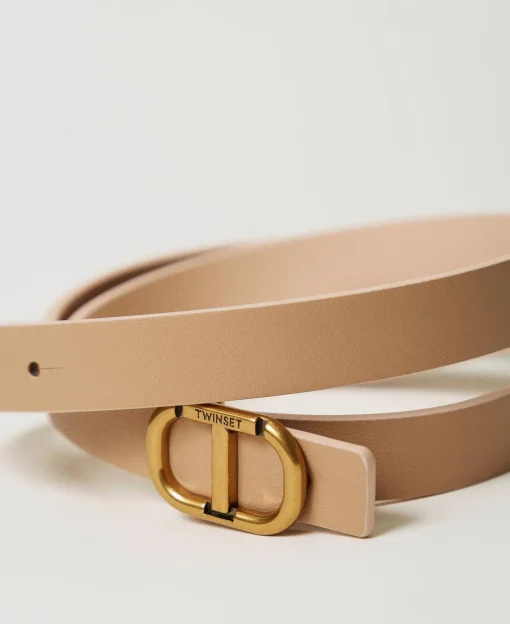 Ceinture Fine Réversible En Cuir Avec Oval T