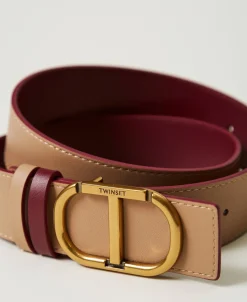 Ceinture Réversible En Cuir Avec Oval T