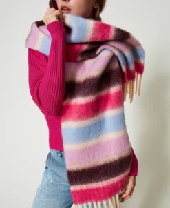 Écharpe Avec Rayures Multicolores Et Franges
