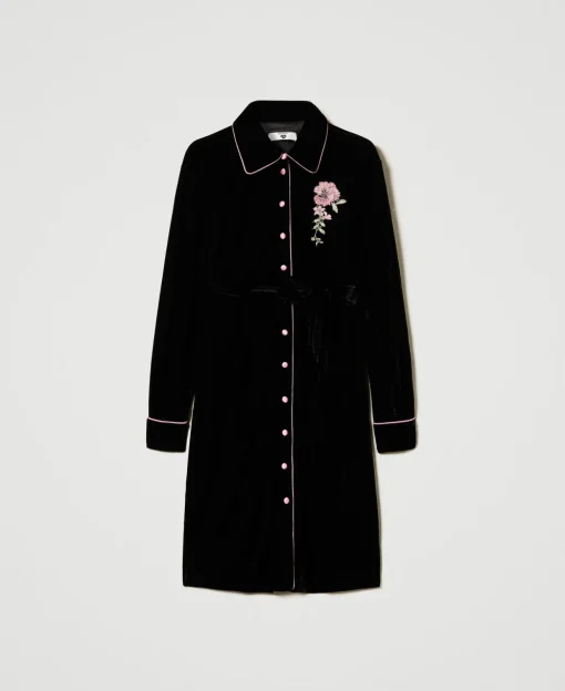 Chemise De Nuit En Velours Avec Broderie