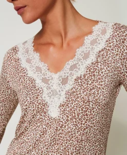 Chemise De Nuit Imprimée Avec Dentelle