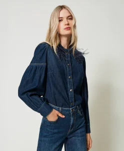 Chemise En Jean Avec Plumes