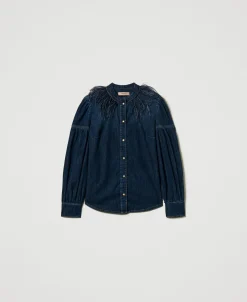 Chemise En Jean Avec Plumes