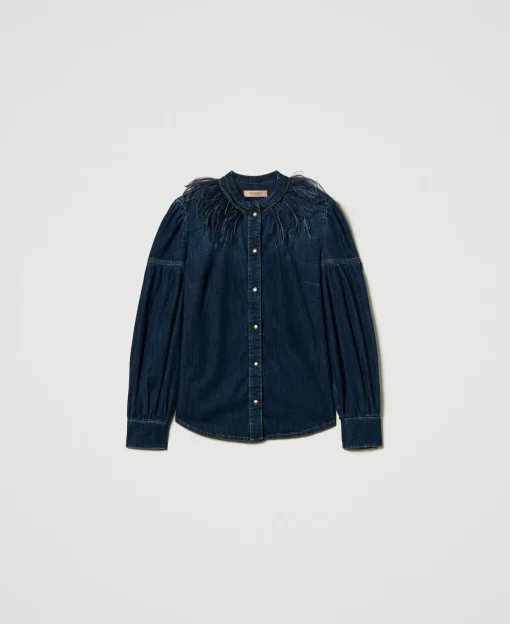 Chemise En Jean Avec Plumes