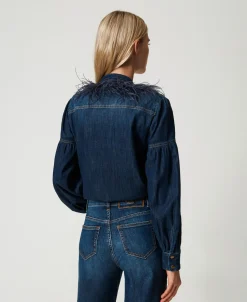 Chemise En Jean Avec Plumes