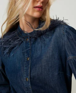 Chemise En Jean Avec Plumes