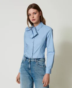 Chemise En Popeline Avec Nœud
