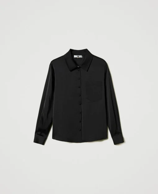 Chemise En Satin Avec Bouton Bijou