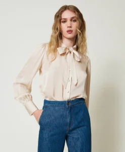 Chemise En Satin Avec Nœud