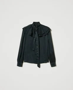 Chemise En Satin De Soie Avec Volants