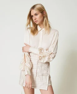 Chemise En Satin Martelé Avec Ajour