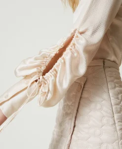 Chemise En Satin Martelé Avec Ajour