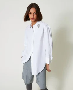 Chemise Oversize En Popeline Avec Broderies