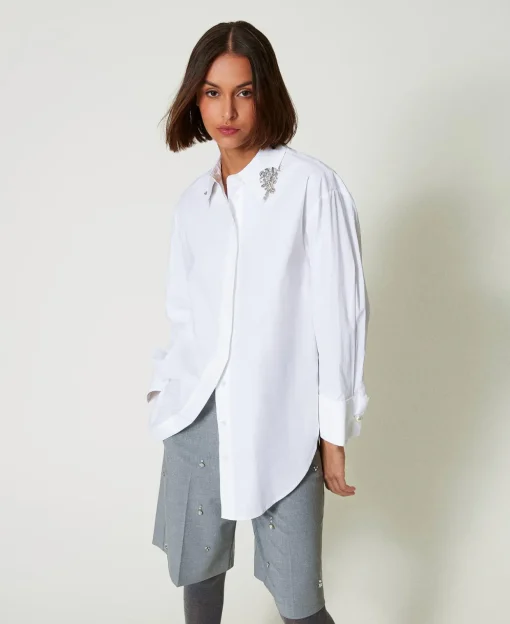Chemise Oversize En Popeline Avec Broderies