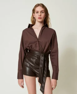 Combi-short En Popeline Et Tissu Enduit