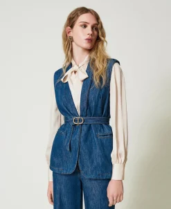 Gilet En Jean Avec Ceinture
