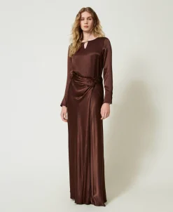 Jupe Longue En Satin Avec Drapé