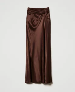 Jupe Longue En Satin Avec Drapé