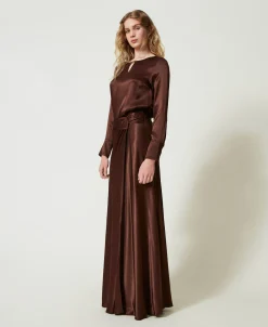 Jupe Longue En Satin Avec Drapé