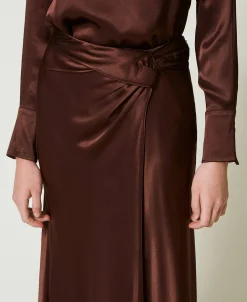 Jupe Longue En Satin Avec Drapé