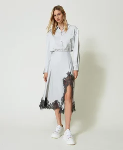 Jupe Longue En Satin Et Dentelle